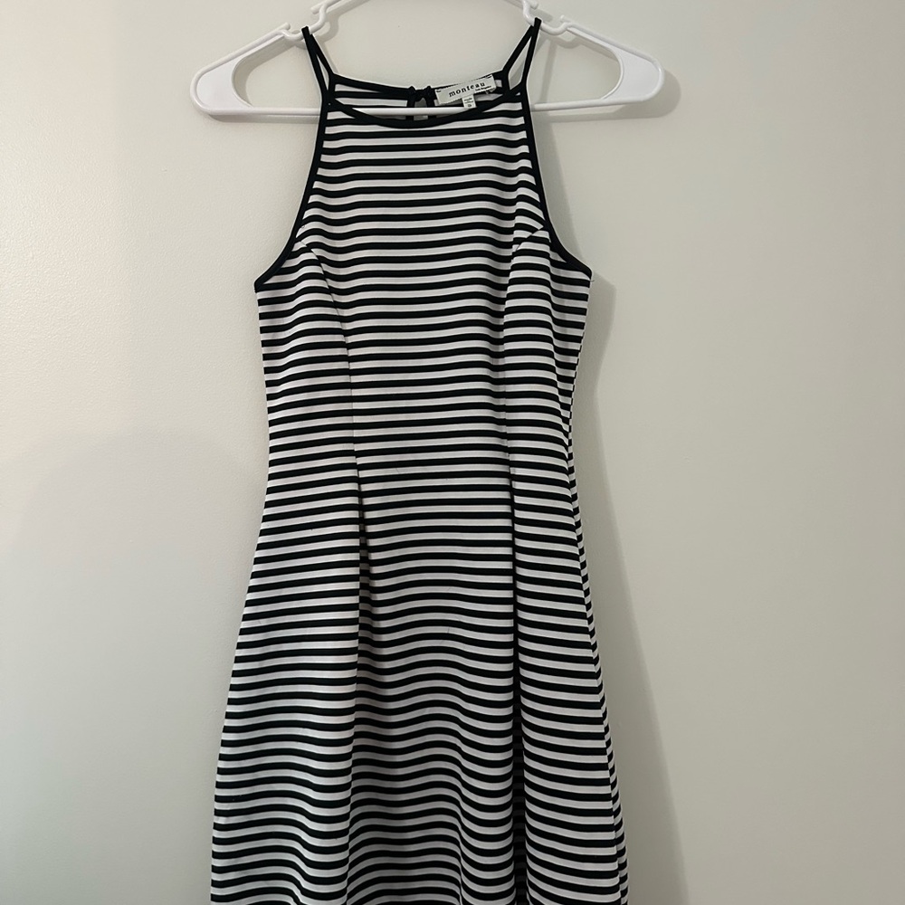 Monteau Black and White Halter A-Line Mini Dress